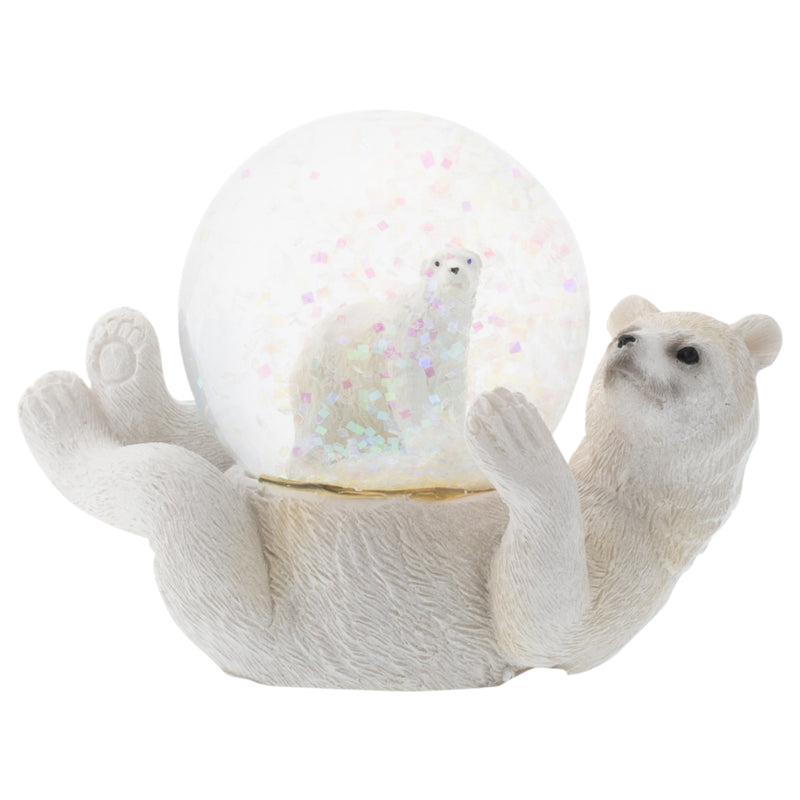 Front view of White Polar Bear Mommy and Cub Figurine Glitter Snow Globe