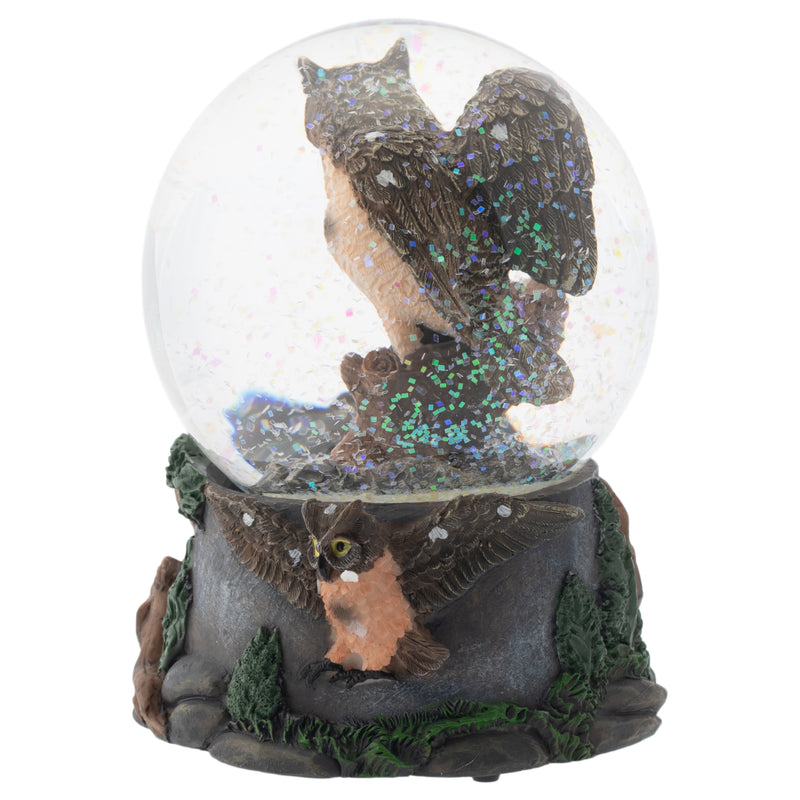 Red Bellied Eagle Owls 100MM Musical Water Globe Plays Tune Wonderful World
