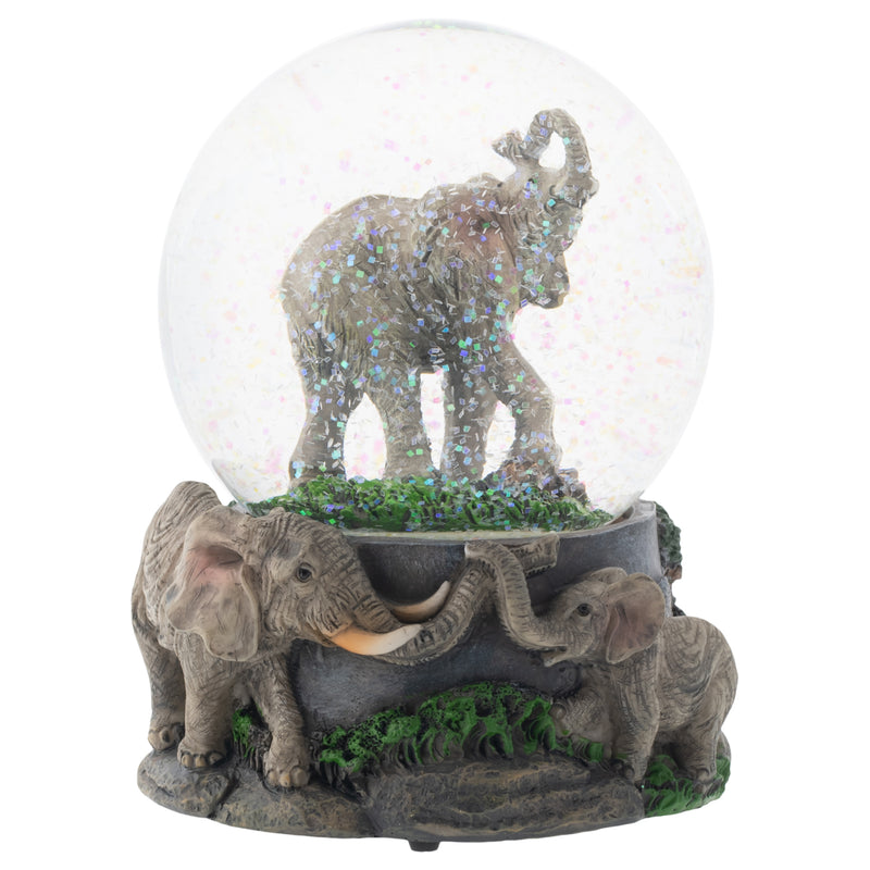 Elephant Pride Family 100MM Musical Water Globe Plays Tune Born Free