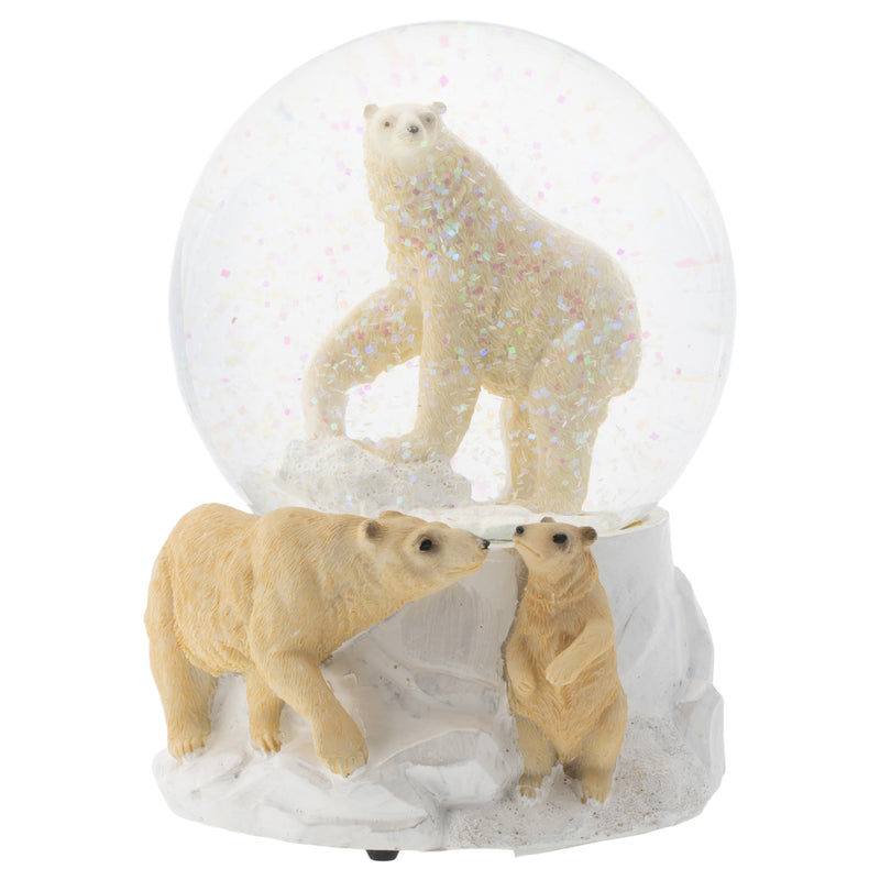 Front view of Playing Polar Bear Family Musical Snow Globe