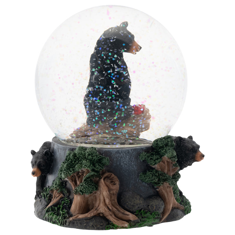 Front view of Black Bear Friend Couple Musical Snow Globe