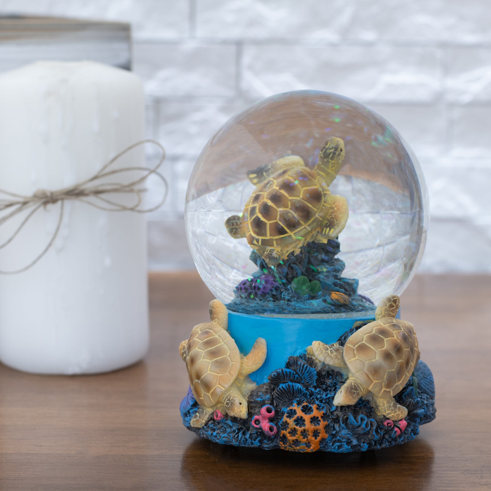 Coral Reef Sea Turtles 100MM Musical Water Globe Plays Tune Wonderful