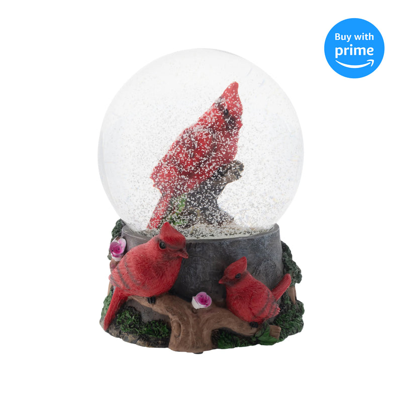 Front view of Spring Blossom Cardinals Musical Snow Globe