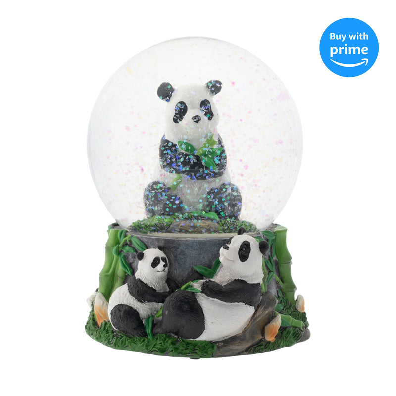 Front view of Hugging Panda Bear Family Musical Snow Globe