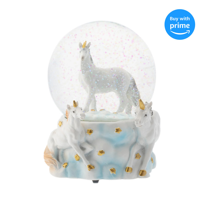 Front view of White Unicorn Friends Musical Snow Globe