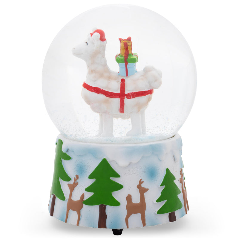 Winter Llama White 5.7 x 3.7 Resin Stone Snow Water Globe Plays Jingle Bells