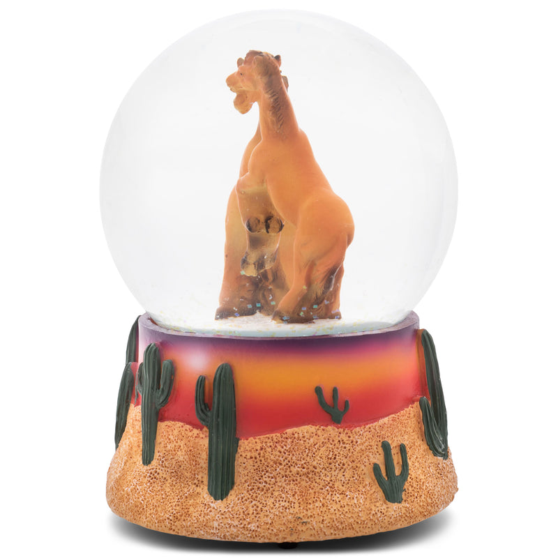 Battling Horse Cactus Brown 5.7 x 3.9 Resin Stone Glitter Globe Plays Born Free