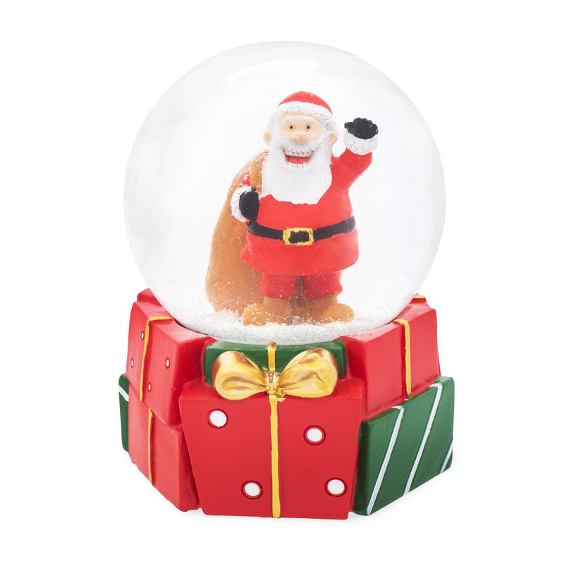 Santa Presents Red 5.5 x 4.3 Resin Snow Globe Plays Jolly Old Sant Nicholas