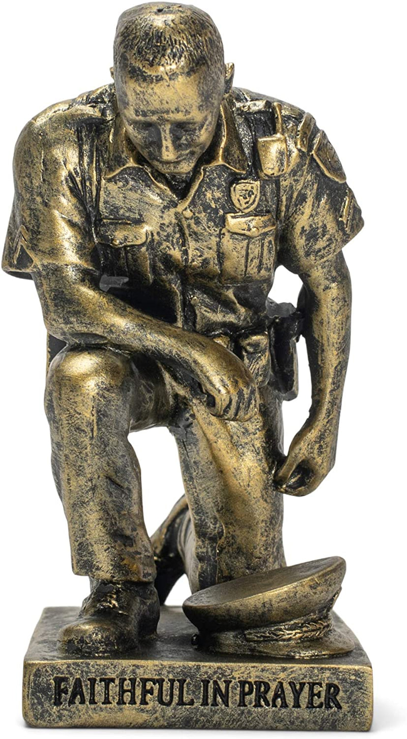 Dicksons Joyful in Hope Praying Police Officer 5 inch Gold Resin Stone Table Top Figurine