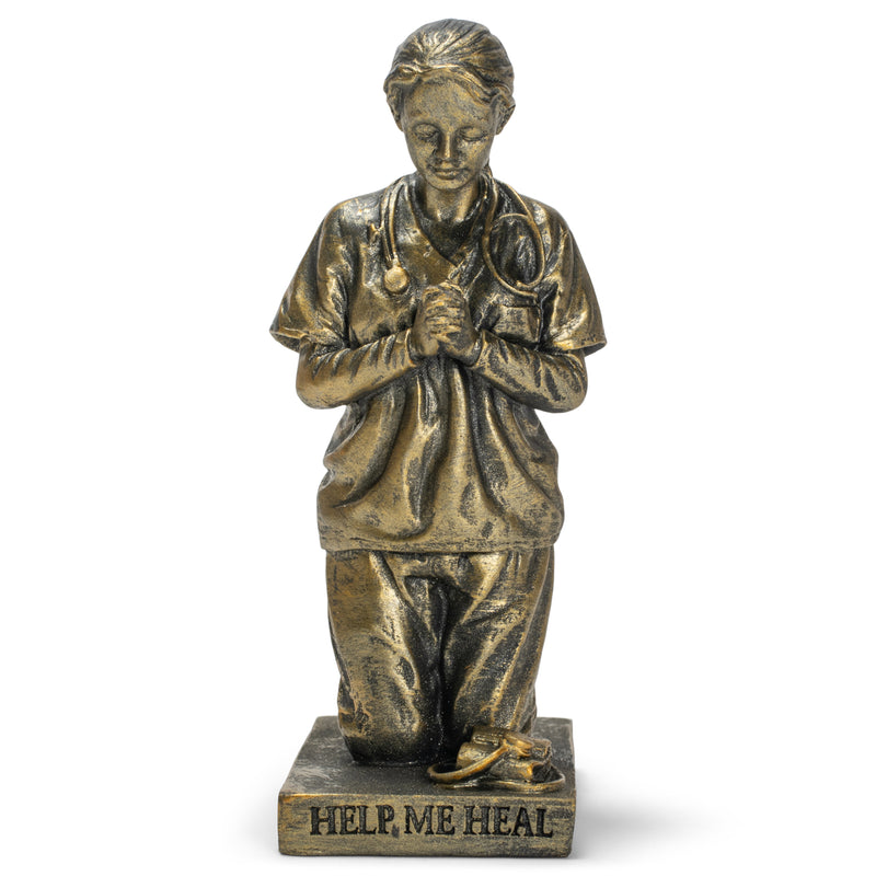 Dicksons Help Me Heal Praying Nurse 5 inch Gold Resin Stone Table Top Figurine