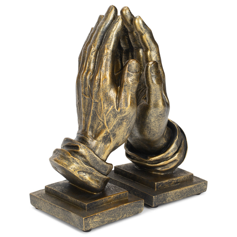 Dicksons Detailed Left and Right Praying Hands 9 inch Gray Resin Stone Bookends