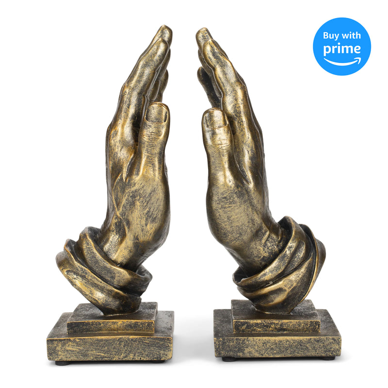 Dicksons Detailed Left and Right Praying Hands 9 inch Gray Resin Stone Bookends