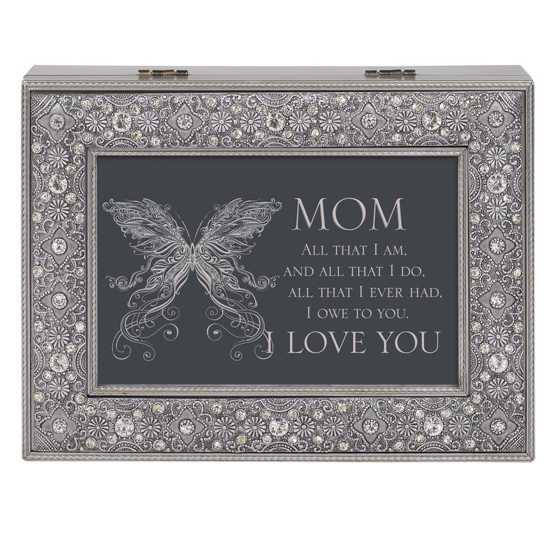 Top down view of Mom All That I Am Owe to You Filigree Jewel Jewelry and Music Box