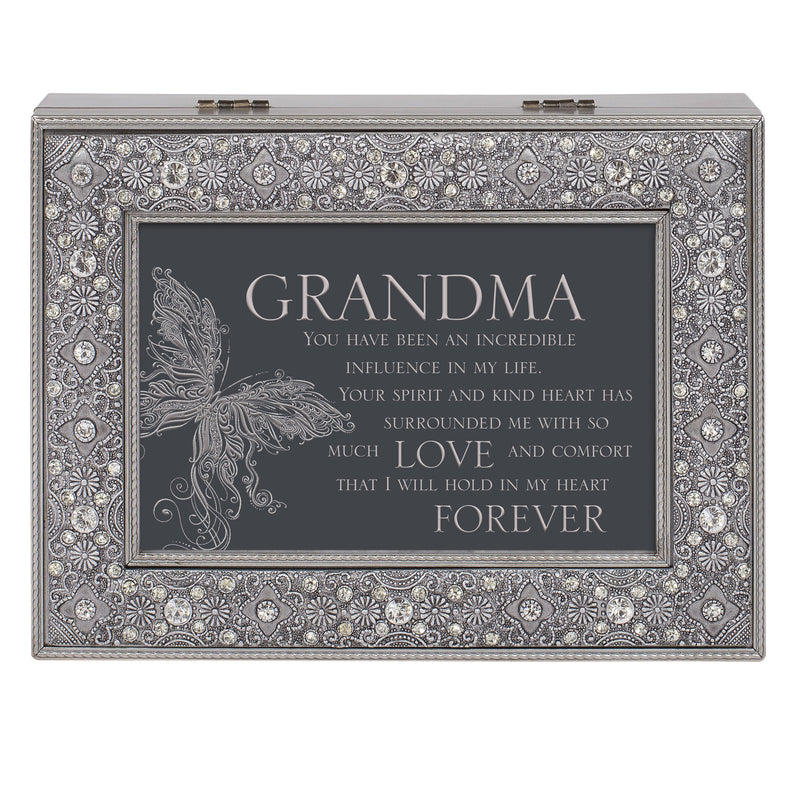 Grandma In My Life Much Love Filigree Jewel Bead Silver Tone Music Box Plays Canon D