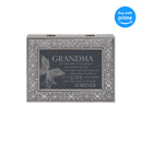Top down view of Grandma in My Life Much Love Filigree Jewel Bead Silver Tone Music Box