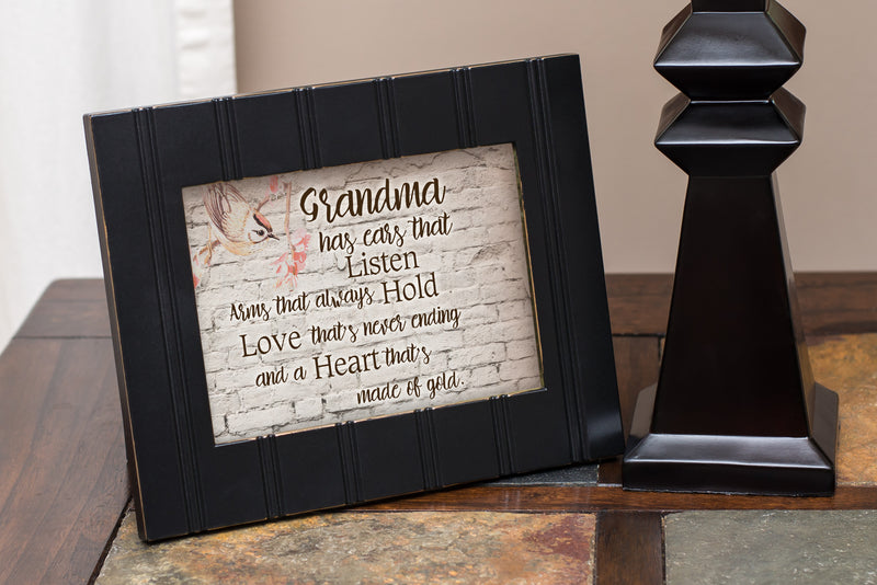 Front view of Grandmas Listen Hold and Love Black Framed Art Wall Plaque Sign