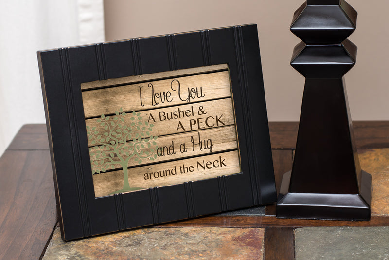 Front view of Love You a Bushel & a Peck Wood Panel Black Framed Art Wall Plaque Sign
