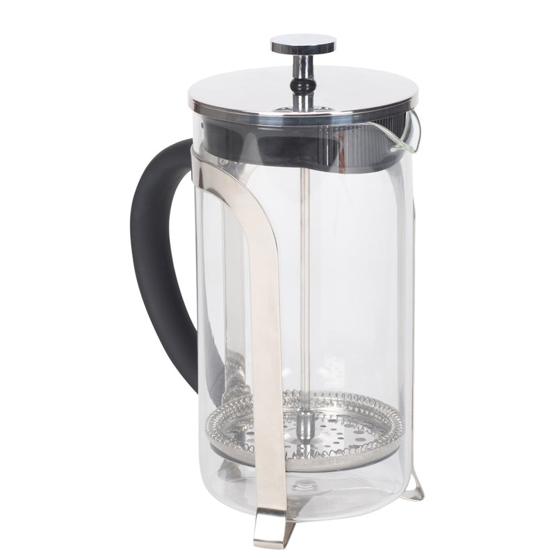 Front view of Matte Black 1 Liter Large Glass Stainless Steel French Press Coffee and Loose Leaf TeaMaker