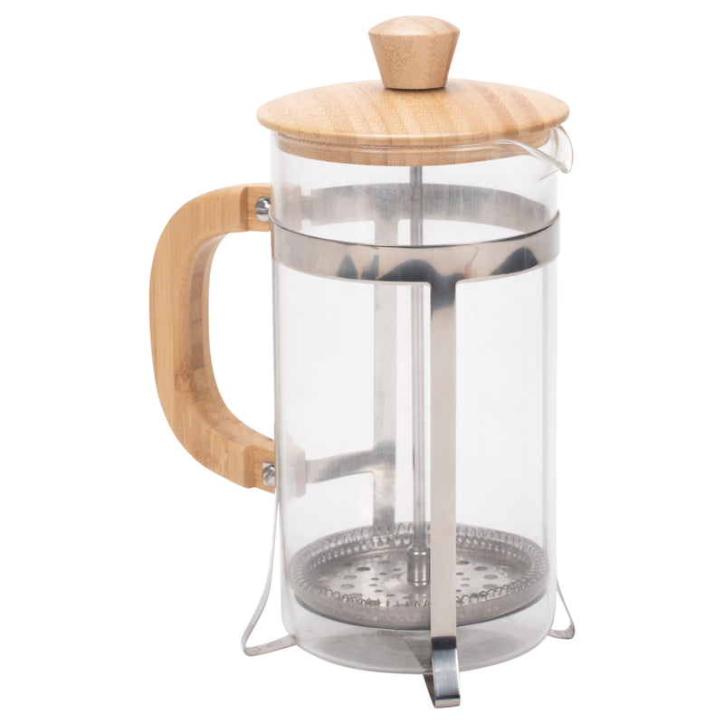 Front view of Natural Grain 1 Liter Large Glass and Bamboo French Press Coffee and Loose Leaf Tea Maker