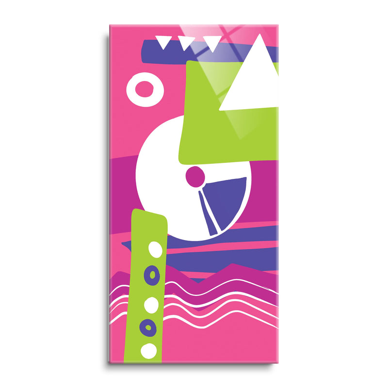 Skriva Abstract Vivid Shapes Pink Fuchsia Lime Purple 24 x 12 Glass Wall Hanging Sign