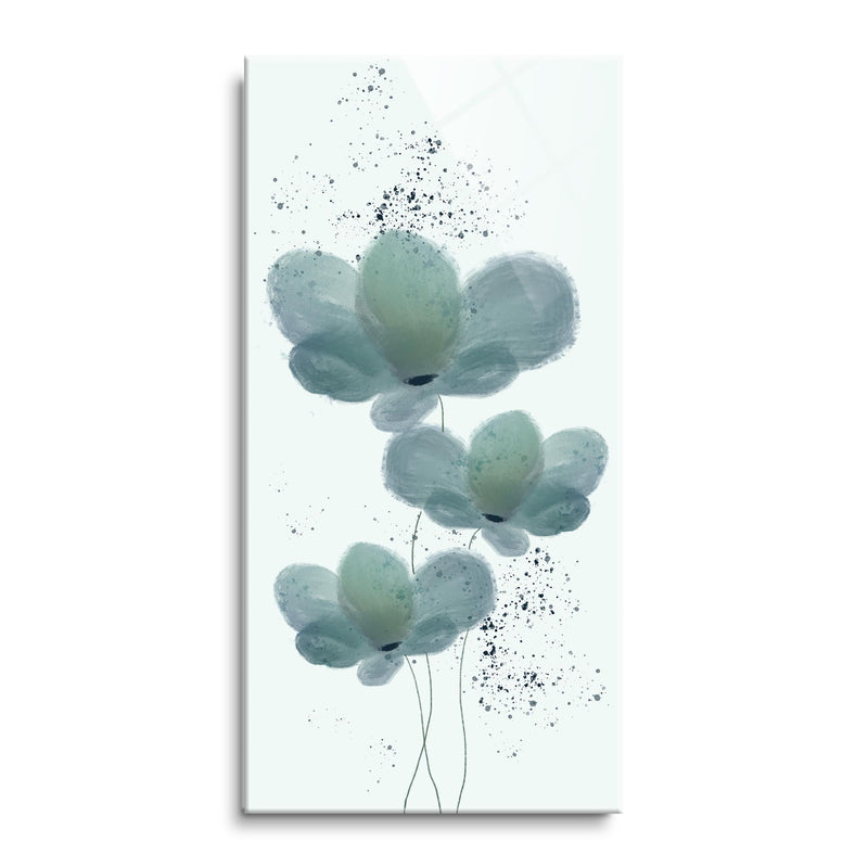 Skriva Floral Spray Dusty Sage Aegean Blue 24 x 12 Glass Wall Hanging Sign