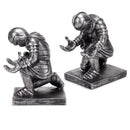 Cottage Garden Antique Silver Kneeling Knight 4.75 inch Resin Wand Stand 2 Piece Set
