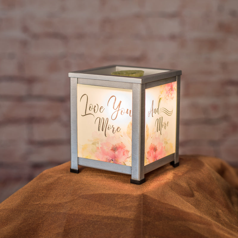 Front view of Everyday Love You More And More Silver Tone Glass Lantern Warmer