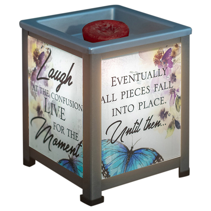 Laugh Live Moment Silver Tone Metal Electrical Wax Tart and Oil Glass Lantern Warmer