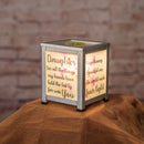 Front view of Daughter Beautiful One Silver Tone Glass Lantern Warmer