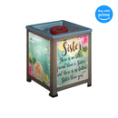 Front view of Sister Friend Silver Tone Glass Lantern Warmer