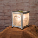 Front view of Family Love Silver Tone Glass Lantern Warmer