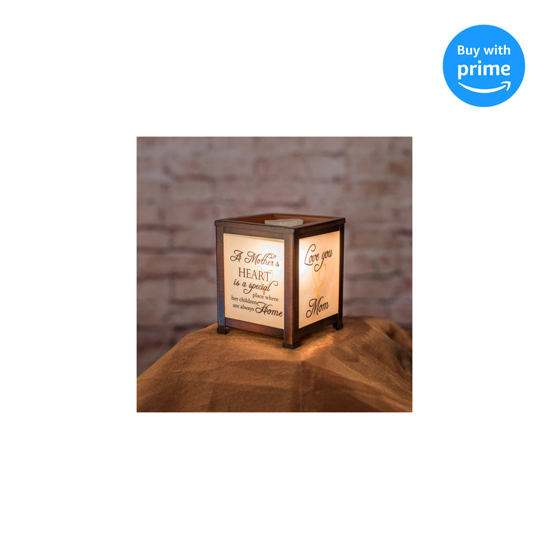 Front view of Mothers Heart Children Copper Tone Glass Lantern Warmer