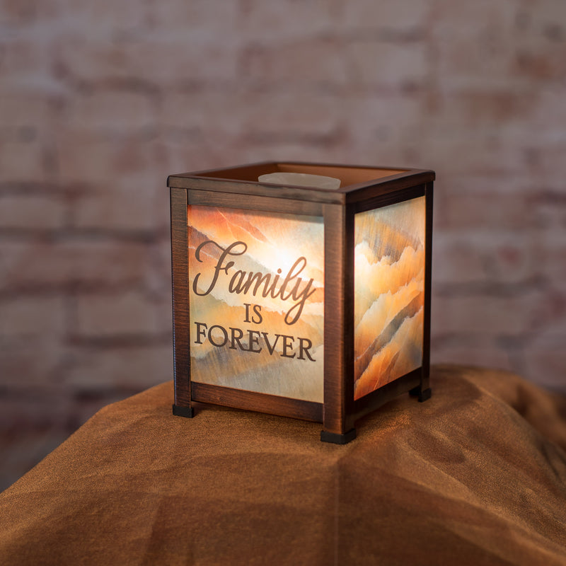 Front view of Family is Forever Copper Tone Glass Lantern Warmer