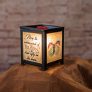 Front view of Winds of Heaven Black Glass Lantern Warmer