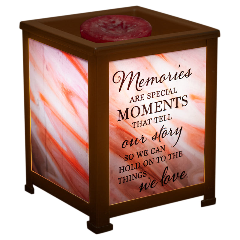 Memories Moments Our Story We Love Copper Tone Metal Electrical Wax Tart & Oil Glass Lantern Warmer