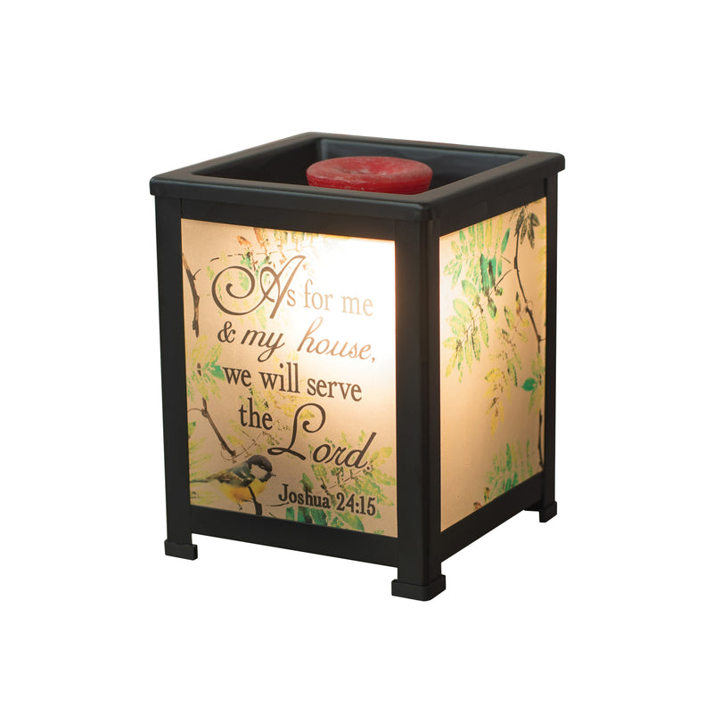 Front view of My House Will Serve Lord Birds Black Glass Lantern Warmer