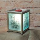 Begin Day with Grateful Heart Teal Silvertone Metal Electrical Wax Tart & Oil Glass Lantern Warmer