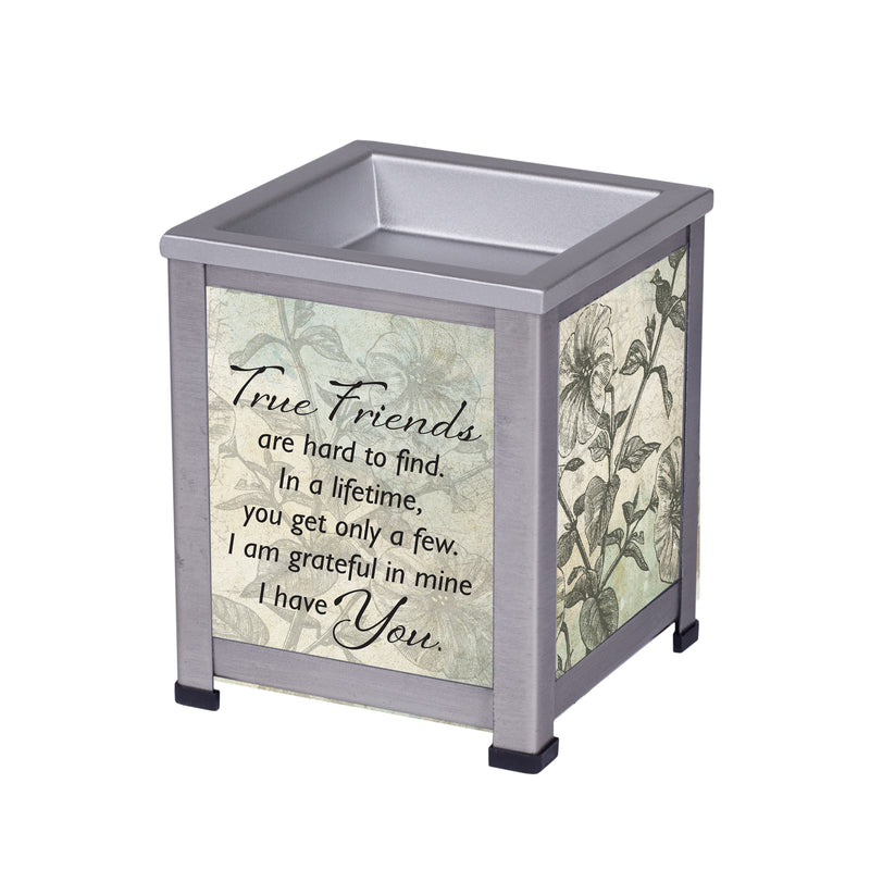 Front view of True Friends are Hard to Find Silver Tone Glass Warmer