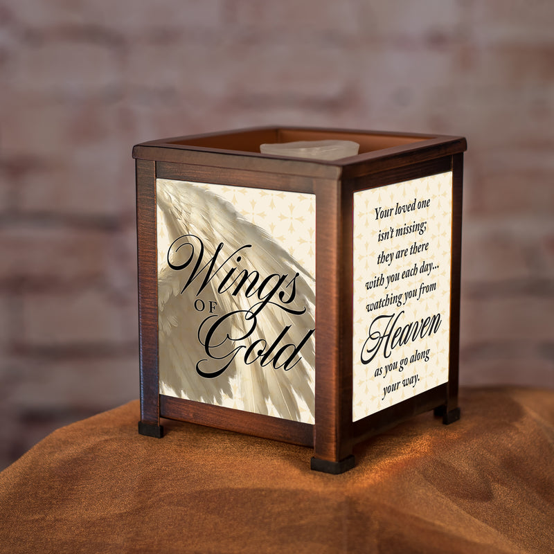 Wings of Gold In Memory Poem Copper Tone Metal Electrical Wax Tart and Oil Glass Warmer