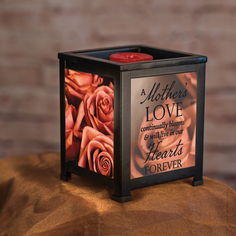 A Mothers Love Bereavement Sentiment Black Metal Electrical Wax Tart and Oil Glass Warmer
