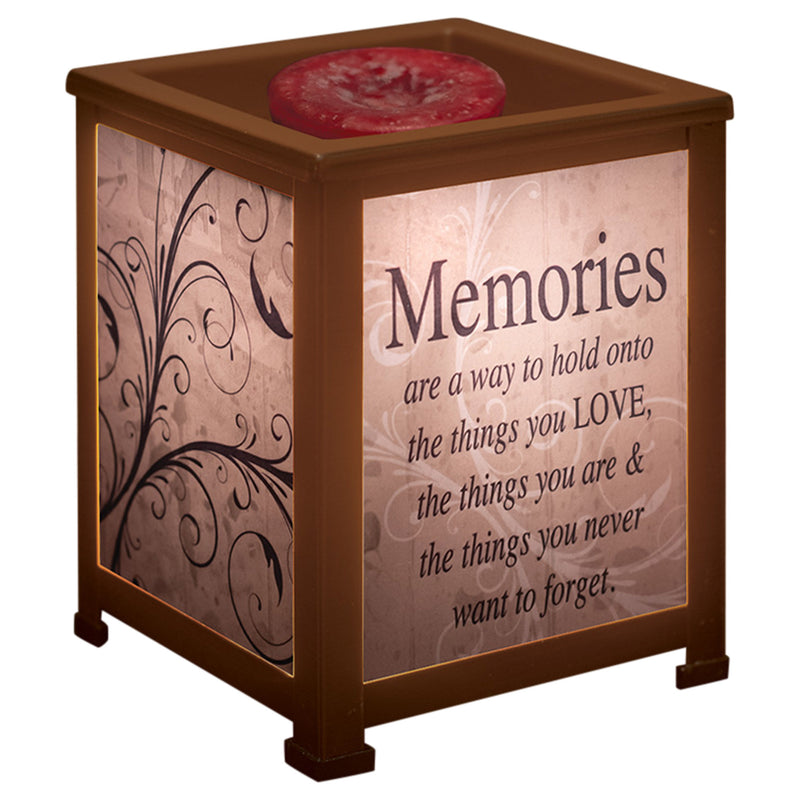 Front view of Memories Hold onto What You Love Copper Glass Lantern Warmer