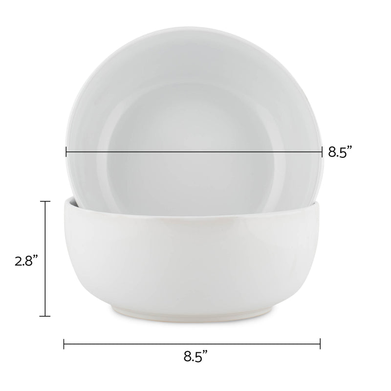 Elanze Designs Bistro Glossy Ceramic 8.5 inch Pasta Bowls Set of 2, White