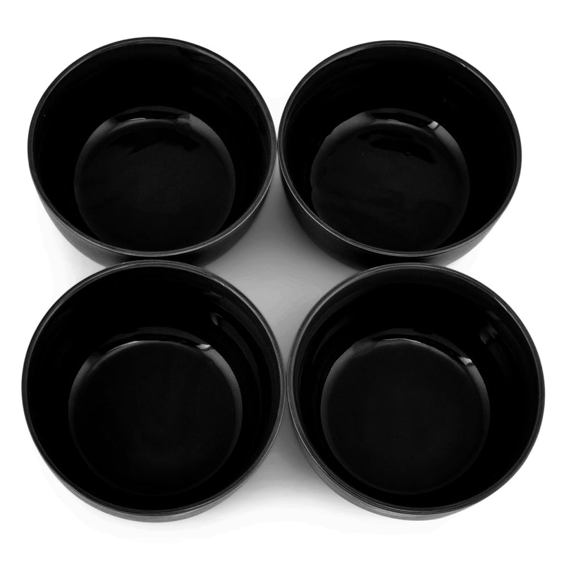 Elanze Designs Bistro Glossy Ceramic 7 inch Cereal Salad Bowls Set of 4, Black