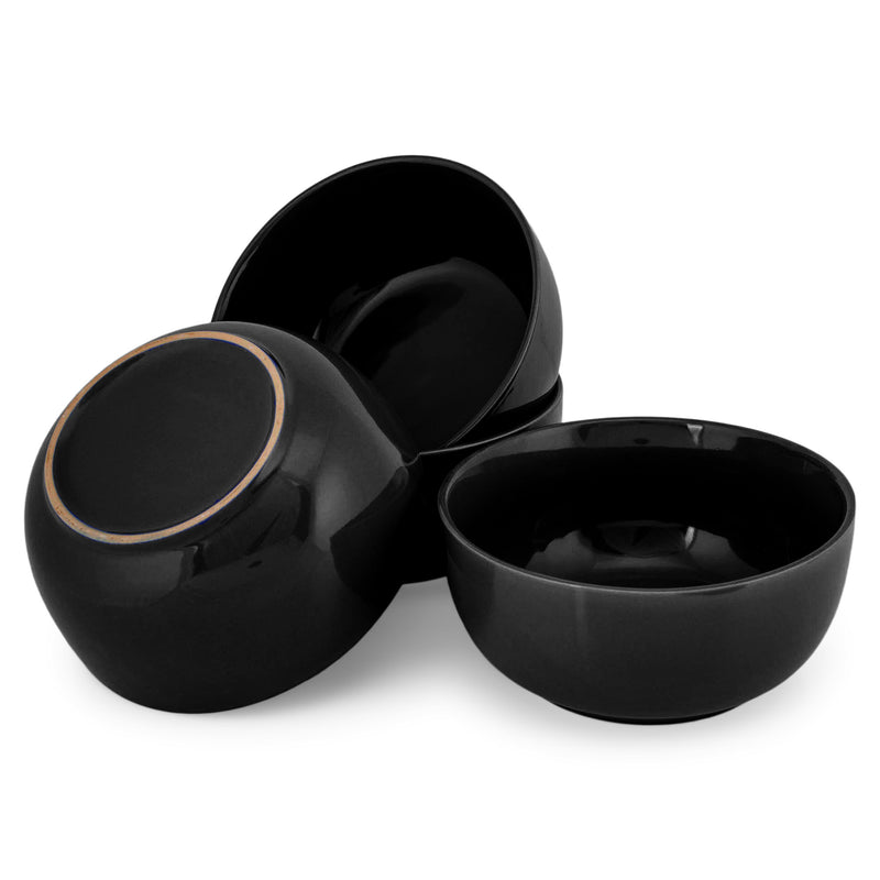 Elanze Designs Bistro Glossy Ceramic 6.5 inch Soup Bowls Set of 4, Black