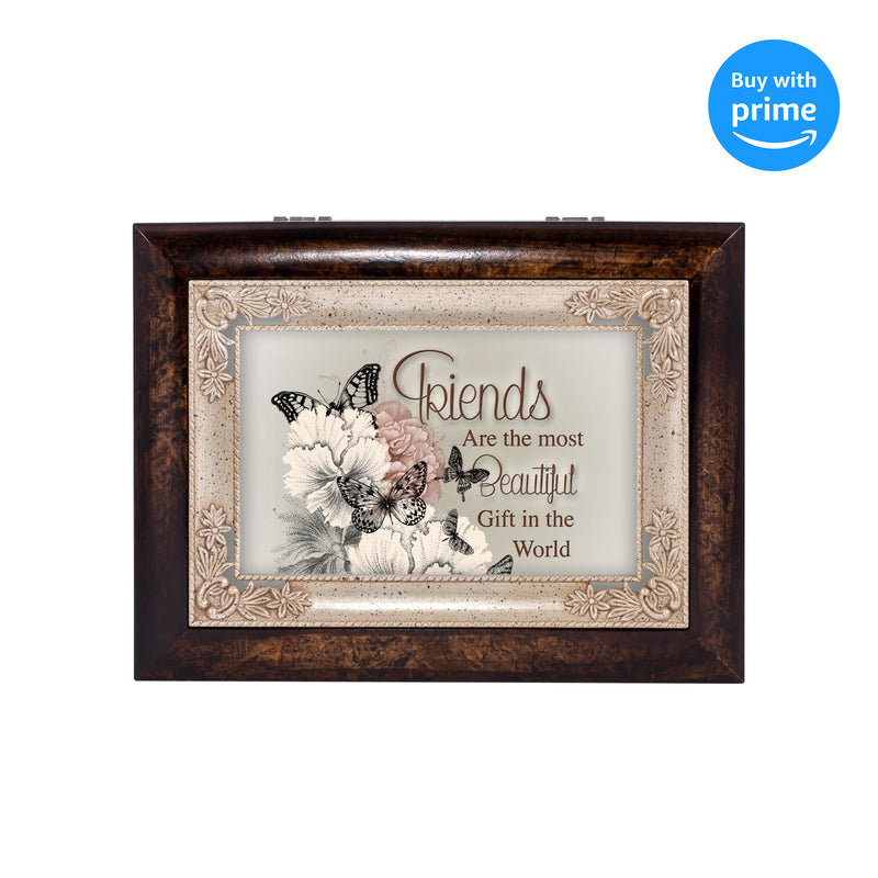 Top down view of Friends are The Most Beautiful Gift Burlwood Jewelry and Music Box