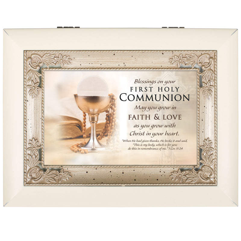 First Holy Communion Blessings Ivory Music Box Plays Ave Maria