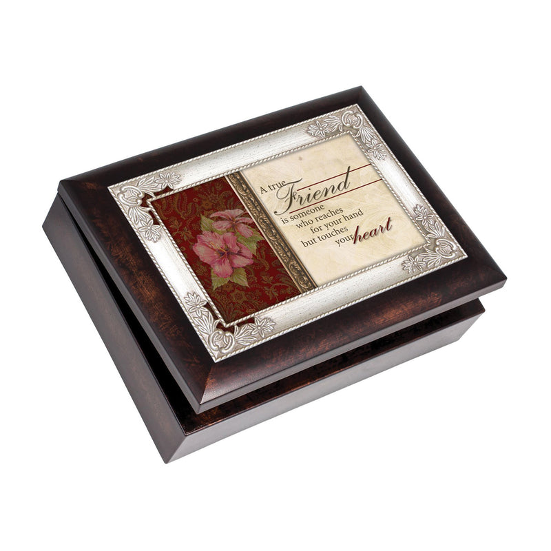 True Friend Reaches Hand Touches Burlwood Jewelry Music Box Plays What Friends Are For