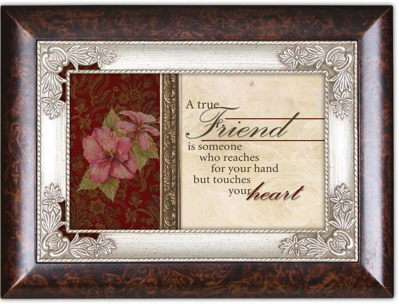 True Friend Reaches Hand Touches Burlwood Jewelry Music Box Plays What Friends Are For