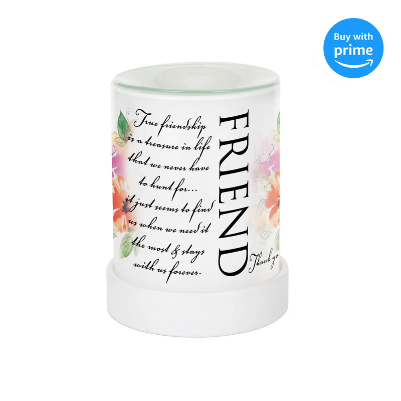 Front view of True Friendship is A Treasure in Life Frosted Glass Illuminated Scent Warmer