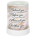 Front view of Behind You All Your Memories Frosted Glass Illuminated Scent Warmer